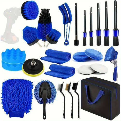 27Pcs Car Detailing Kit Cleaning Tools Set Drill Brushes Microfiber Towels Polish Pads for Auto Wash - 1