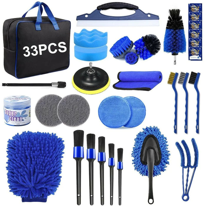 33Pcs Car Cleaning Kit Auto Detailing Tools Drill Brush Microfiber Towel Tire Brush for Interior Exterior - 1
