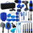37Pcs Car Cleaning Kit Drill Brush Set Detailing Tools with Wash Mitts Polish Pads Towels for Auto - 1