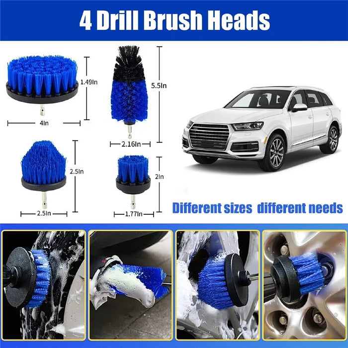 37Pcs Car Cleaning Kit Drill Brush Set Detailing Tools with Wash Mitts Polish Pads Towels for Auto - 7