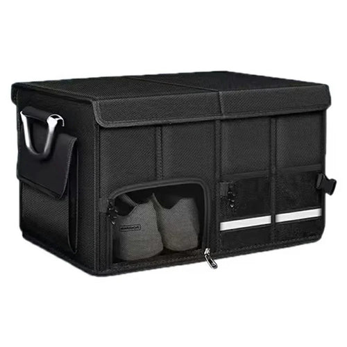 Size M Car Trunk Organizer Waterproof Oxford Cloth Foldable Storage Box with Flip Top - Black - 1