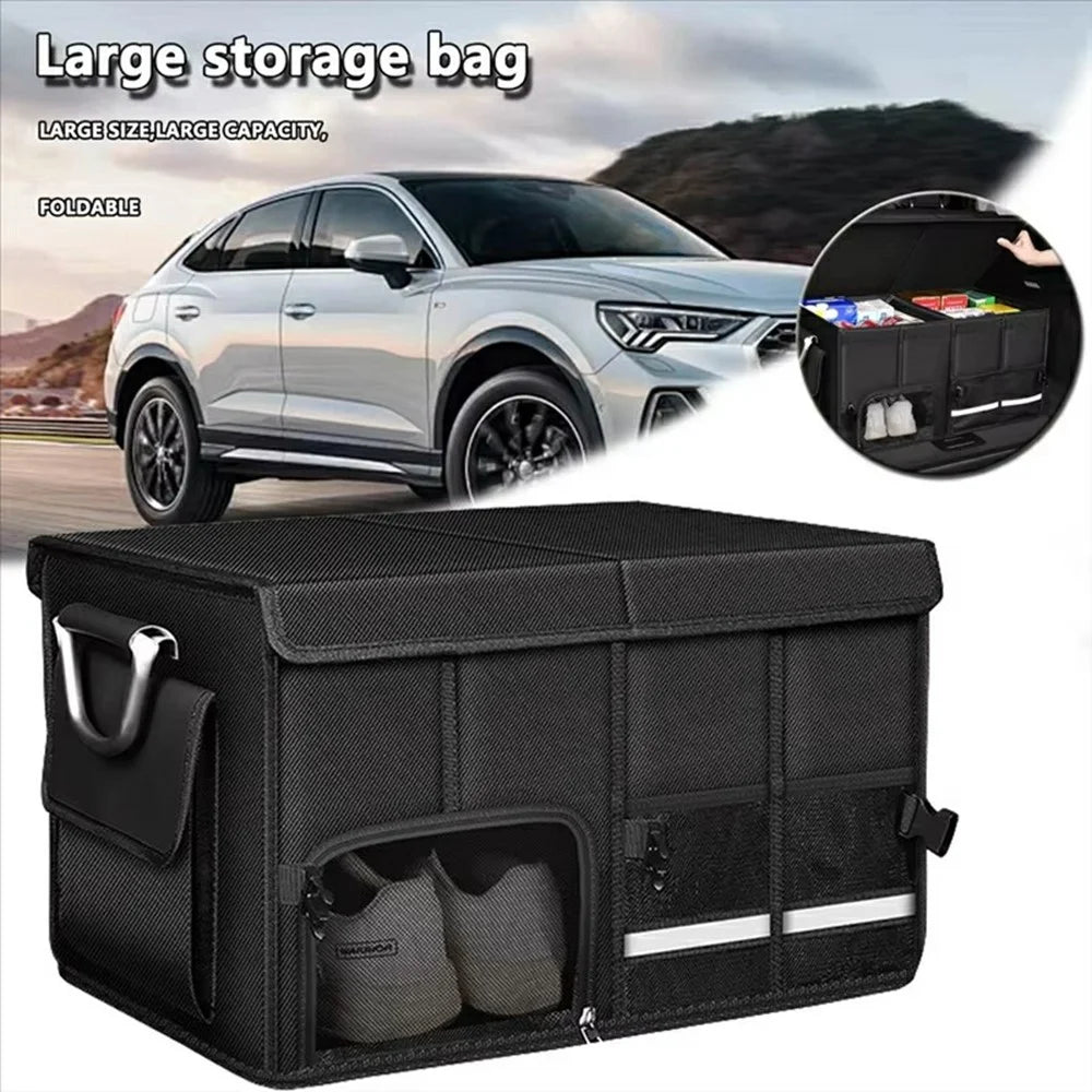 Size M Car Trunk Organizer Waterproof Oxford Cloth Foldable Storage Box with Flip Top - Black - 2