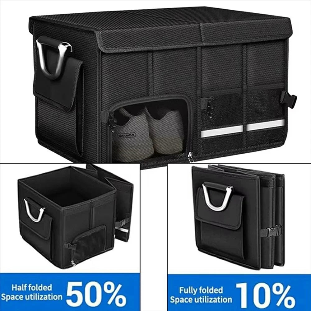 Size M Car Trunk Organizer Waterproof Oxford Cloth Foldable Storage Box with Flip Top - Black - 3