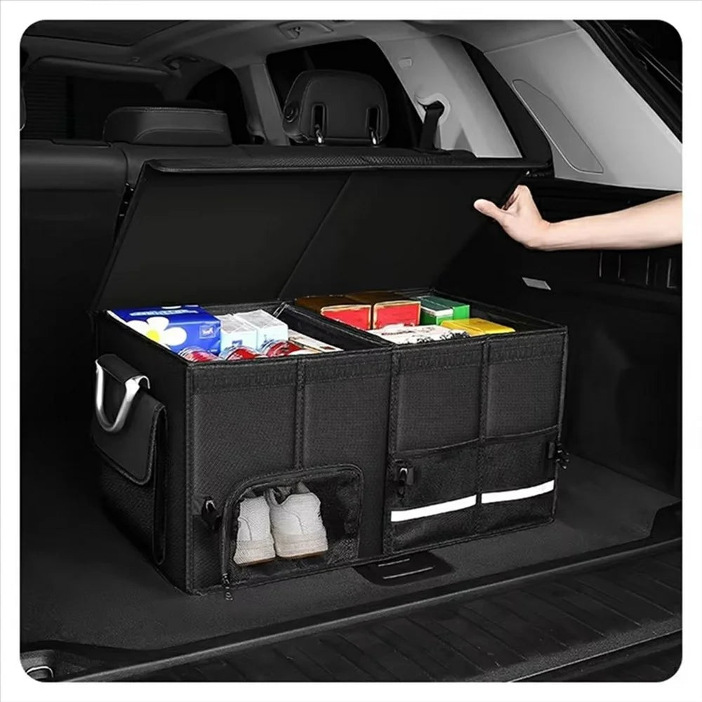 Size M Car Trunk Organizer Waterproof Oxford Cloth Foldable Storage Box with Flip Top - Black - 4