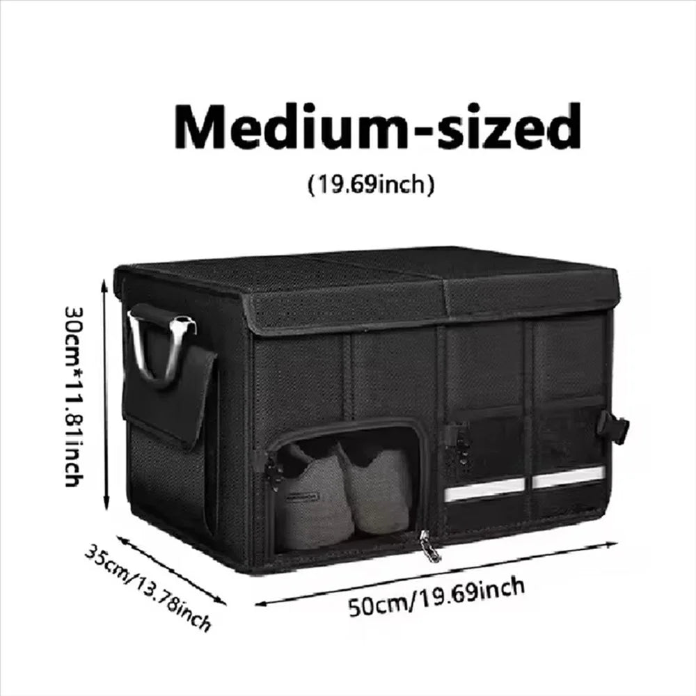 Size M Car Trunk Organizer Waterproof Oxford Cloth Foldable Storage Box with Flip Top - Black - 5