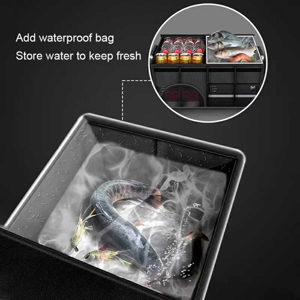 Size L Car Trunk Organizer Waterproof Oxford Cloth Foldable Storage Box with Flip Top - Black - 2