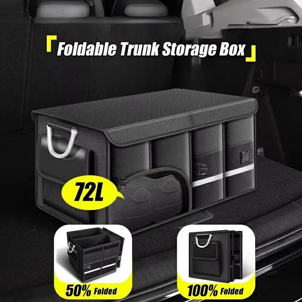 Size L Car Trunk Organizer Waterproof Oxford Cloth Foldable Storage Box with Flip Top - Black - 3