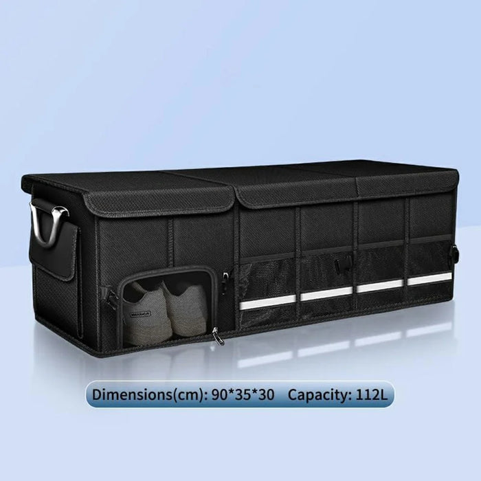 Size XXL Car Trunk Organizer Waterproof Oxford Cloth Foldable Storage Box with Flip Top - Black - 4