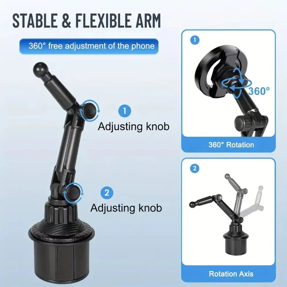 Car Cup Holder Mount 360 Degree Rotatable Magnetic Phone Stand for 4-7 Inch Smartphones - Black - 2