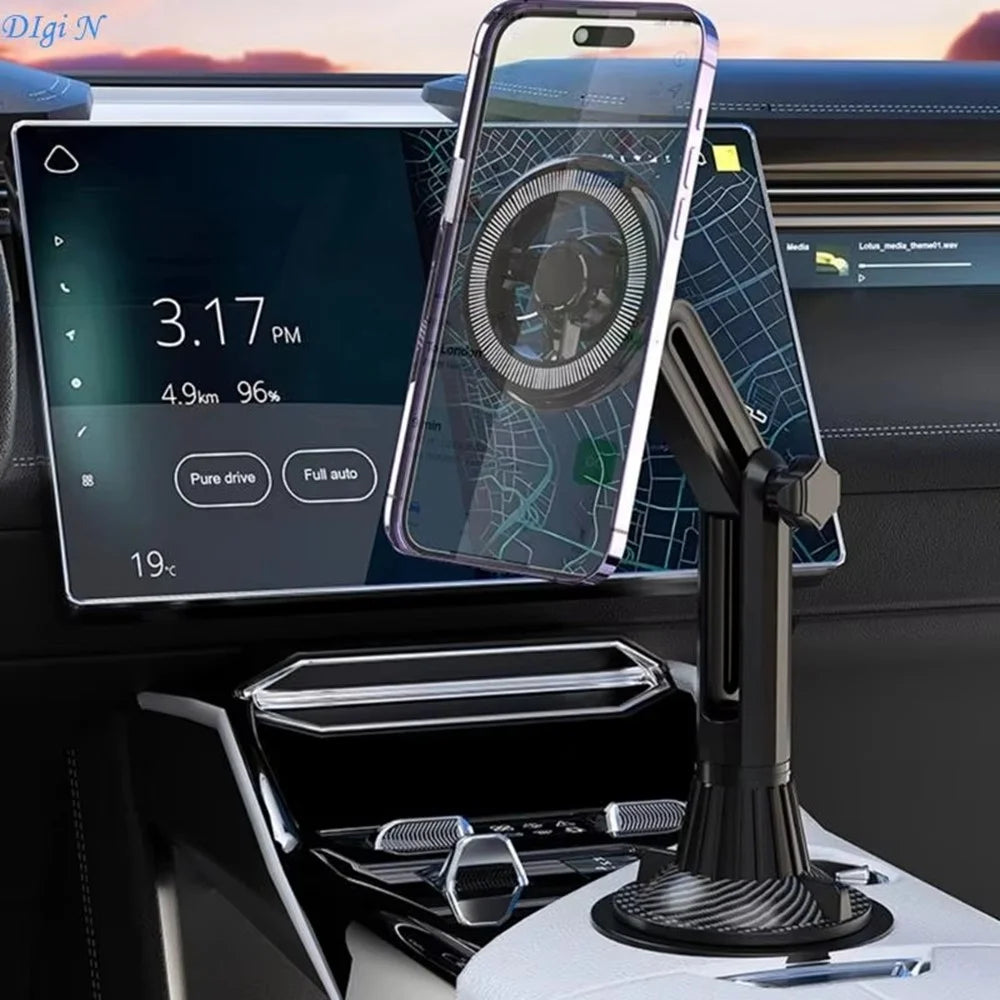 Car Cup Holder Mount 360 Degree Rotatable Magnetic Phone Stand for 4-7 Inch Smartphones - Black - 4