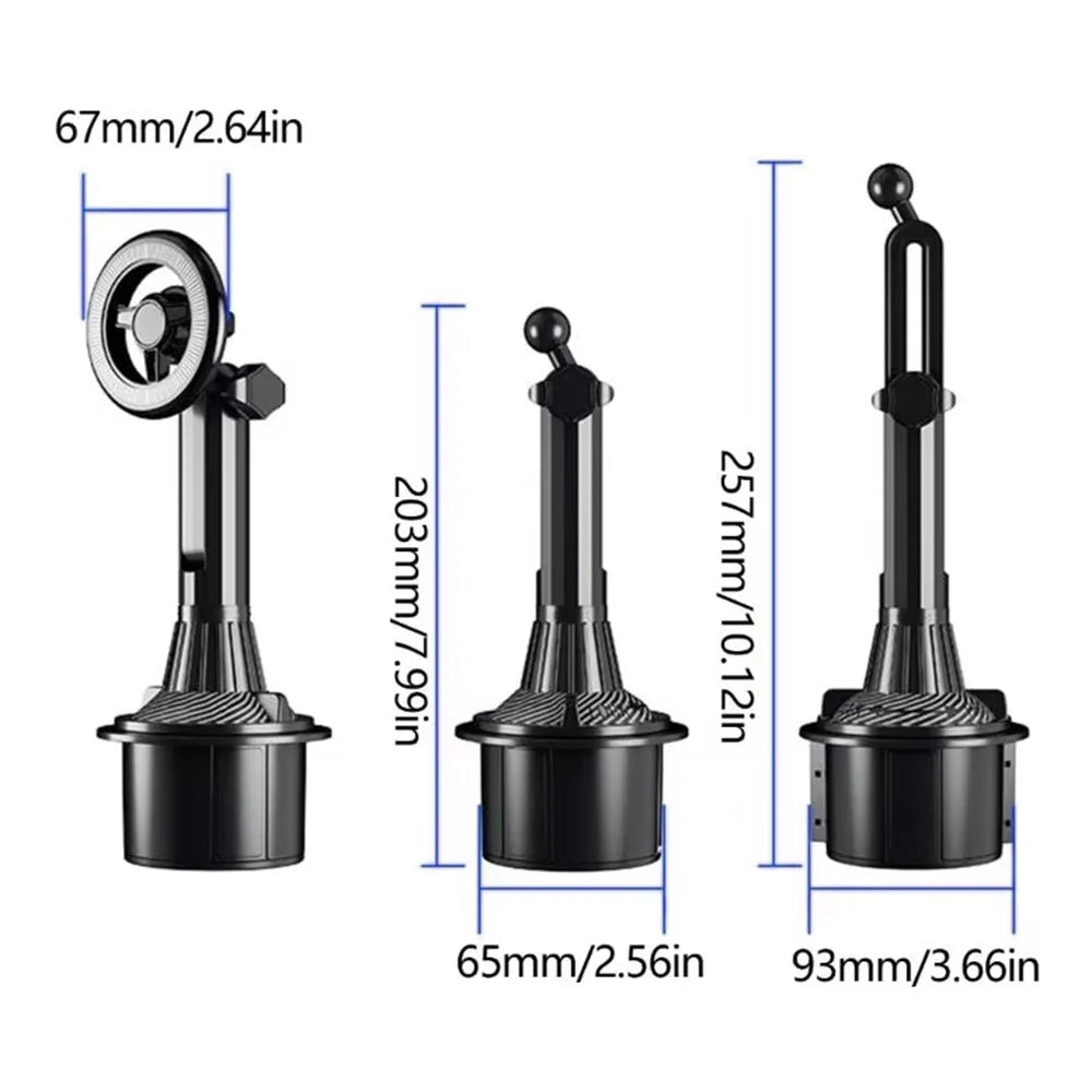 Car Cup Holder Mount 360 Degree Rotatable Magnetic Phone Stand for 4-7 Inch Smartphones - Black - 7