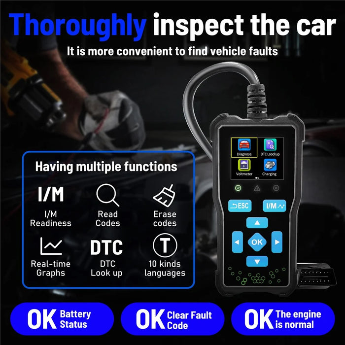 AT100 1.8 Inch TFT Screen OBD2 Scanner Car Diagnostic Tool Engine Code Reader for Auto Repair - 2