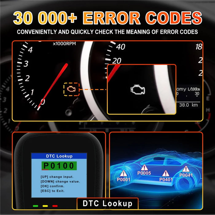 AT200 OBD2 Diagnostic Scanner Tool Built-in Voltmeter 30000+ DTC Codes for Car Fault Detection - 6