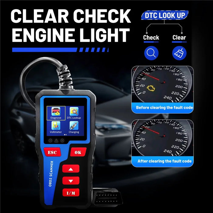 AT300 OBD2 Scanner 1.8 Inch TFT Screen Car Diagnostic Tool Battery Test Code Reader for Engine Check - 3
