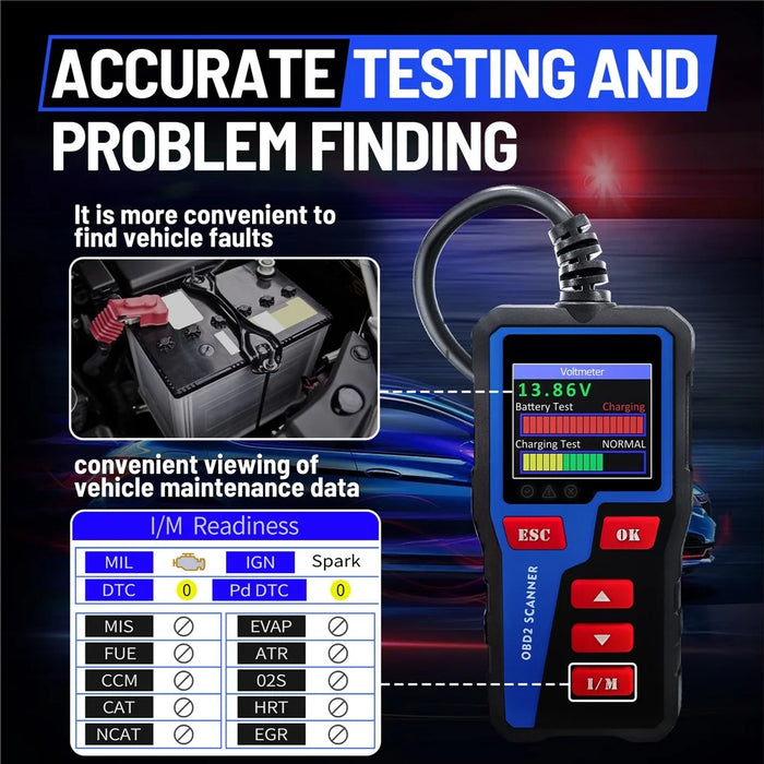 AT300 OBD2 Scanner 1.8 Inch TFT Screen Car Diagnostic Tool Battery Test Code Reader for Engine Check - 4