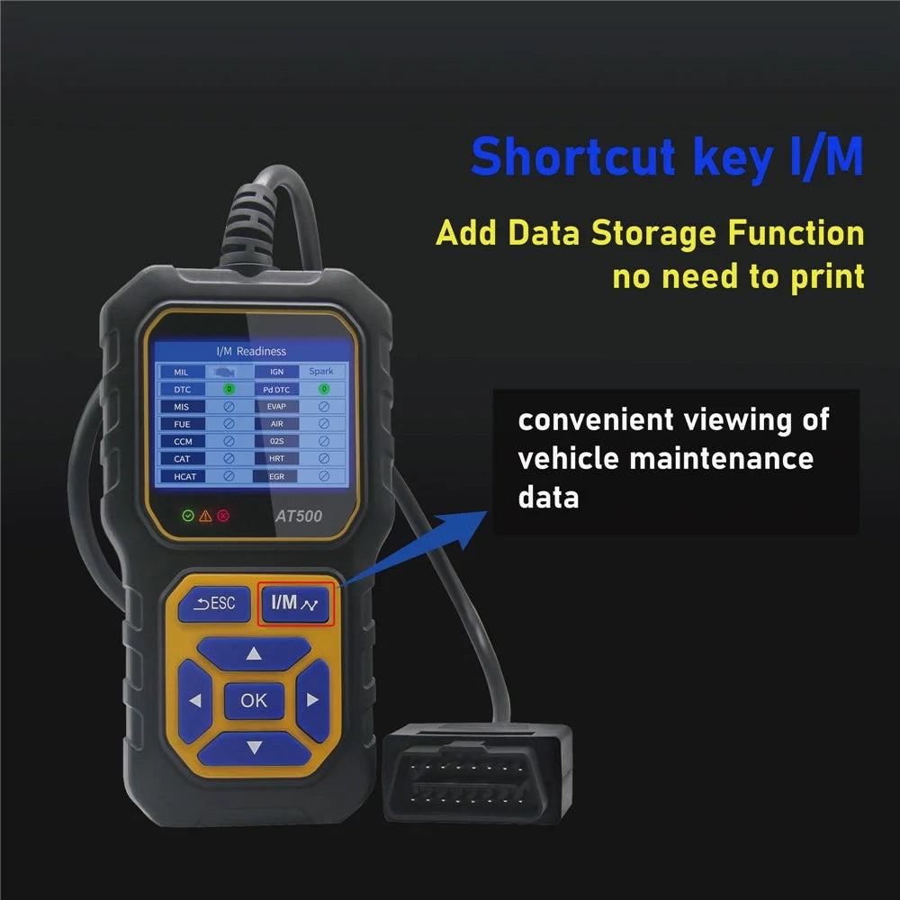 AT500 OBD2 Scanner 2.4 Inch Color TFT Screen Automotive Diagnostic Tool Battery Test for Cars - Black  /  Yellow - 7
