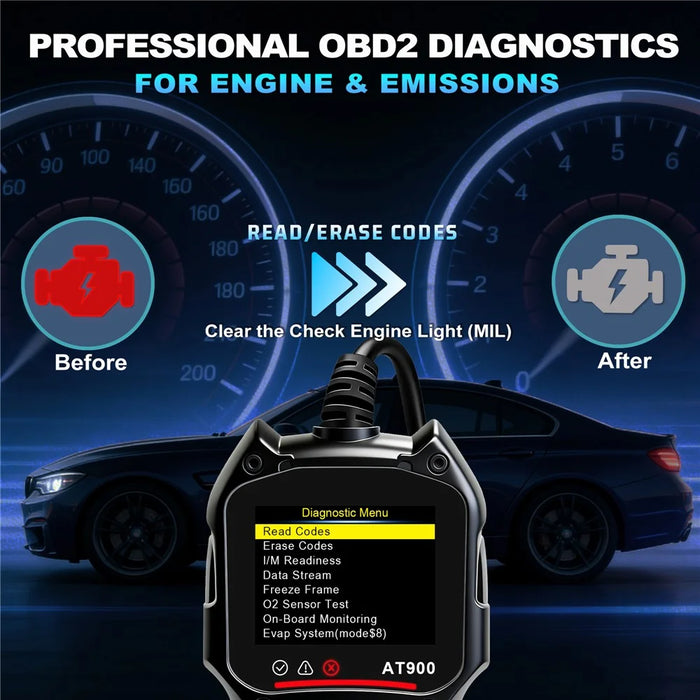 AT900 OBD2 Car Diagnostic Scanner Tool Support Cloud Print 2.4 Inch TFT Screen Battery Tester for Engine Check - Black - 3