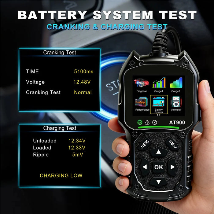 AT900 OBD2 Car Diagnostic Scanner Tool Support Cloud Print 2.4 Inch TFT Screen Battery Tester for Engine Check - Black - 6