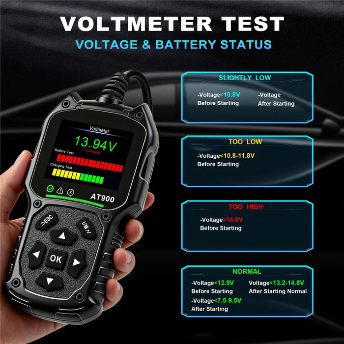 AT900 OBD2 Car Diagnostic Scanner Tool Support Cloud Print 2.4 Inch TFT Screen Battery Tester for Engine Check - Black - 7