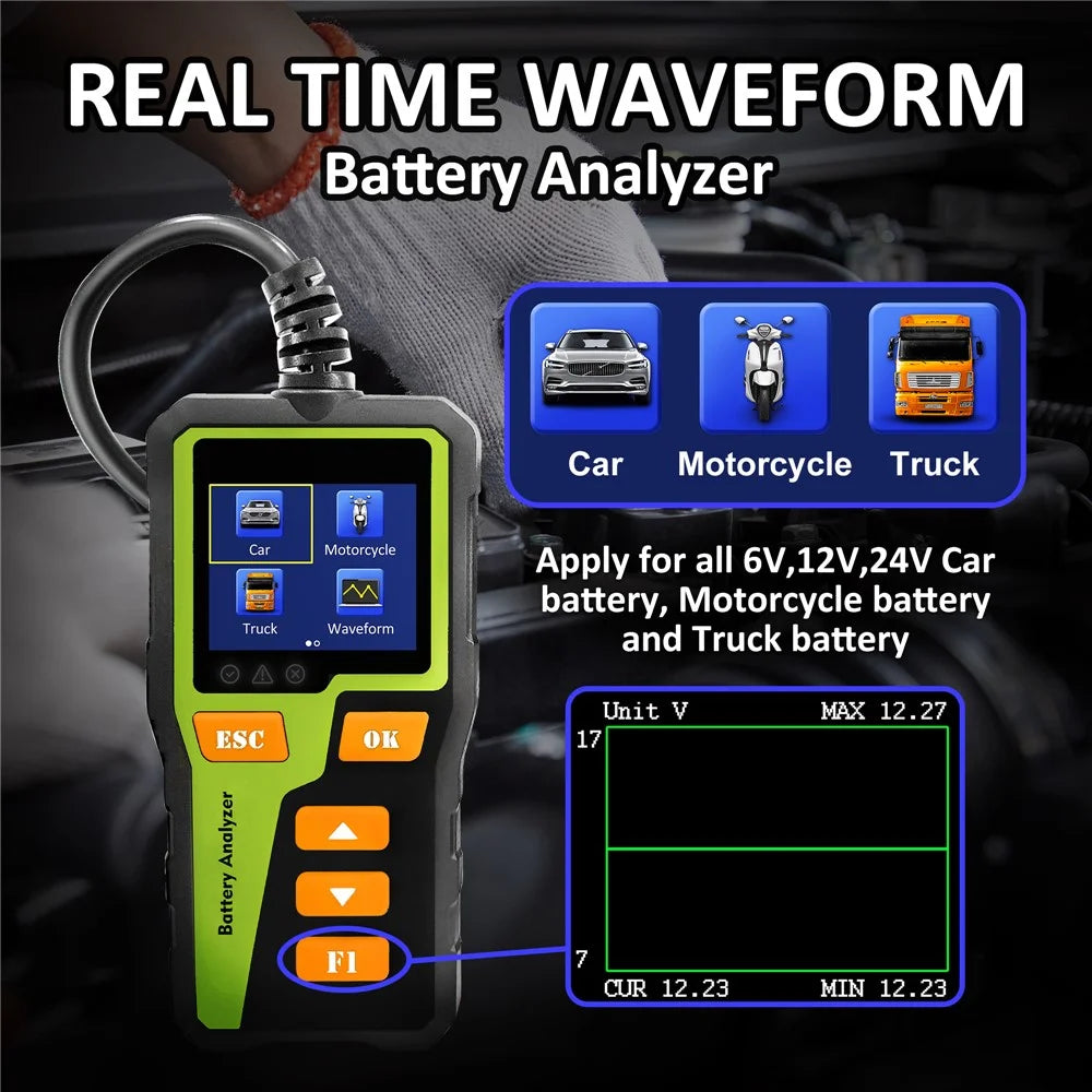 BT30 1.8 Inch TFT Screen Battery Tester Analyzer 6V / 12V / 24V Car Motorcycle Truck Lead Acid Battery Health Tester - 4