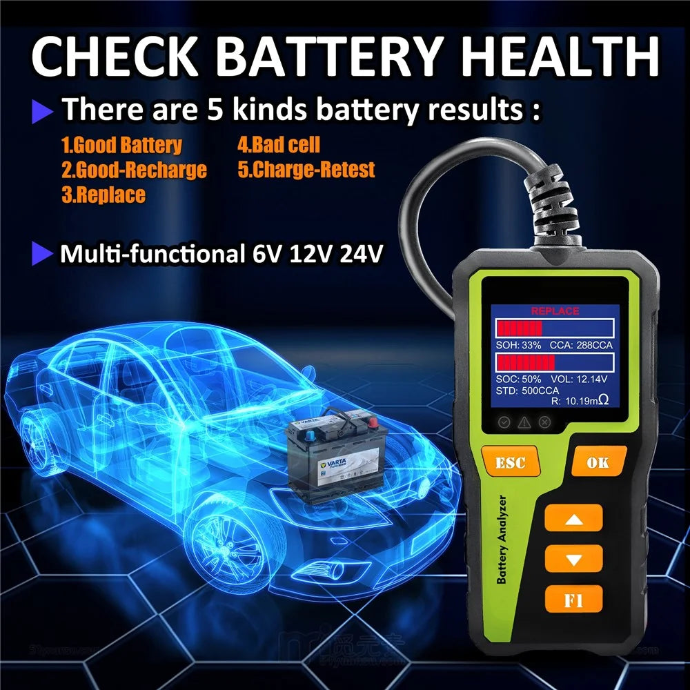 BT30 1.8 Inch TFT Screen Battery Tester Analyzer 6V / 12V / 24V Car Motorcycle Truck Lead Acid Battery Health Tester - 5