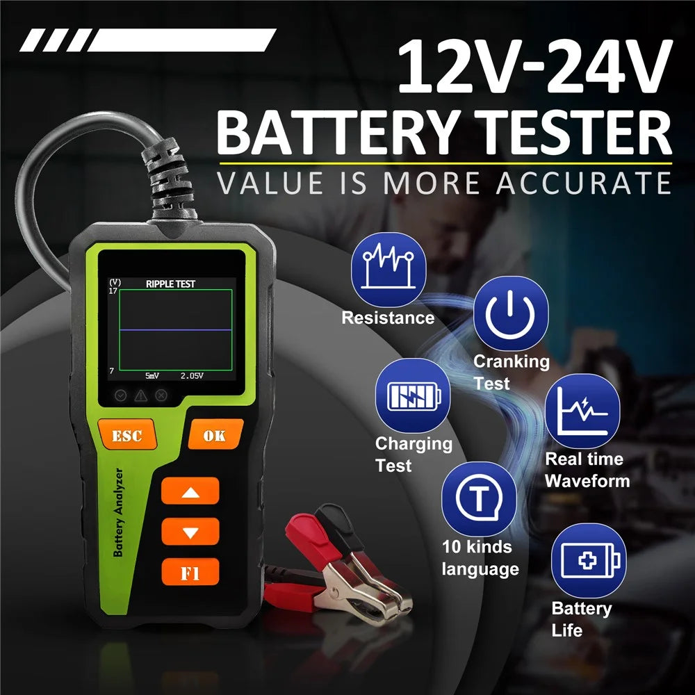 BT30 1.8 Inch TFT Screen Battery Tester Analyzer 6V / 12V / 24V Car Motorcycle Truck Lead Acid Battery Health Tester - 6