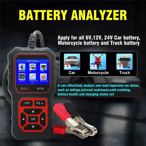BT60 2.4 Inch TFT Screen Battery Tester Analyzer 6V / 12V / 24V Car Motorcycle Truck Lead Acid Battery Diagnostic Tool - 2