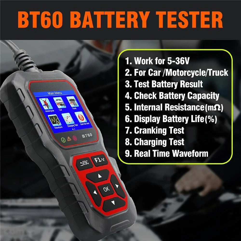 BT60 2.4 Inch TFT Screen Battery Tester Analyzer 6V / 12V / 24V Car Motorcycle Truck Lead Acid Battery Diagnostic Tool - 3