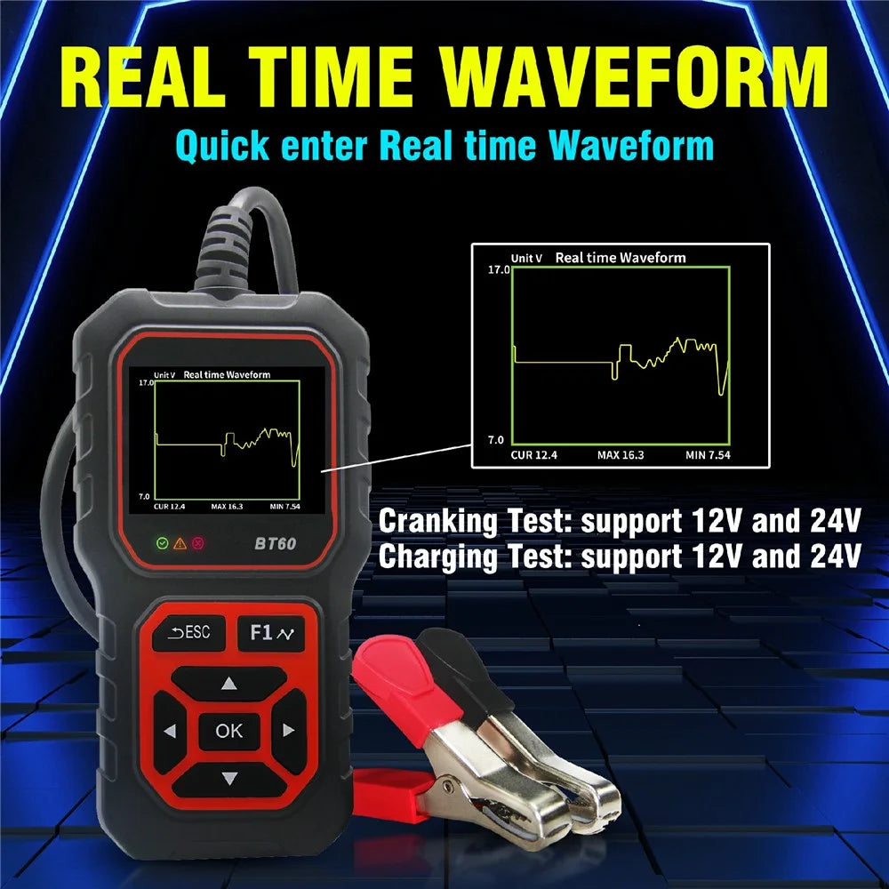BT60 2.4 Inch TFT Screen Battery Tester Analyzer 6V / 12V / 24V Car Motorcycle Truck Lead Acid Battery Diagnostic Tool - 6