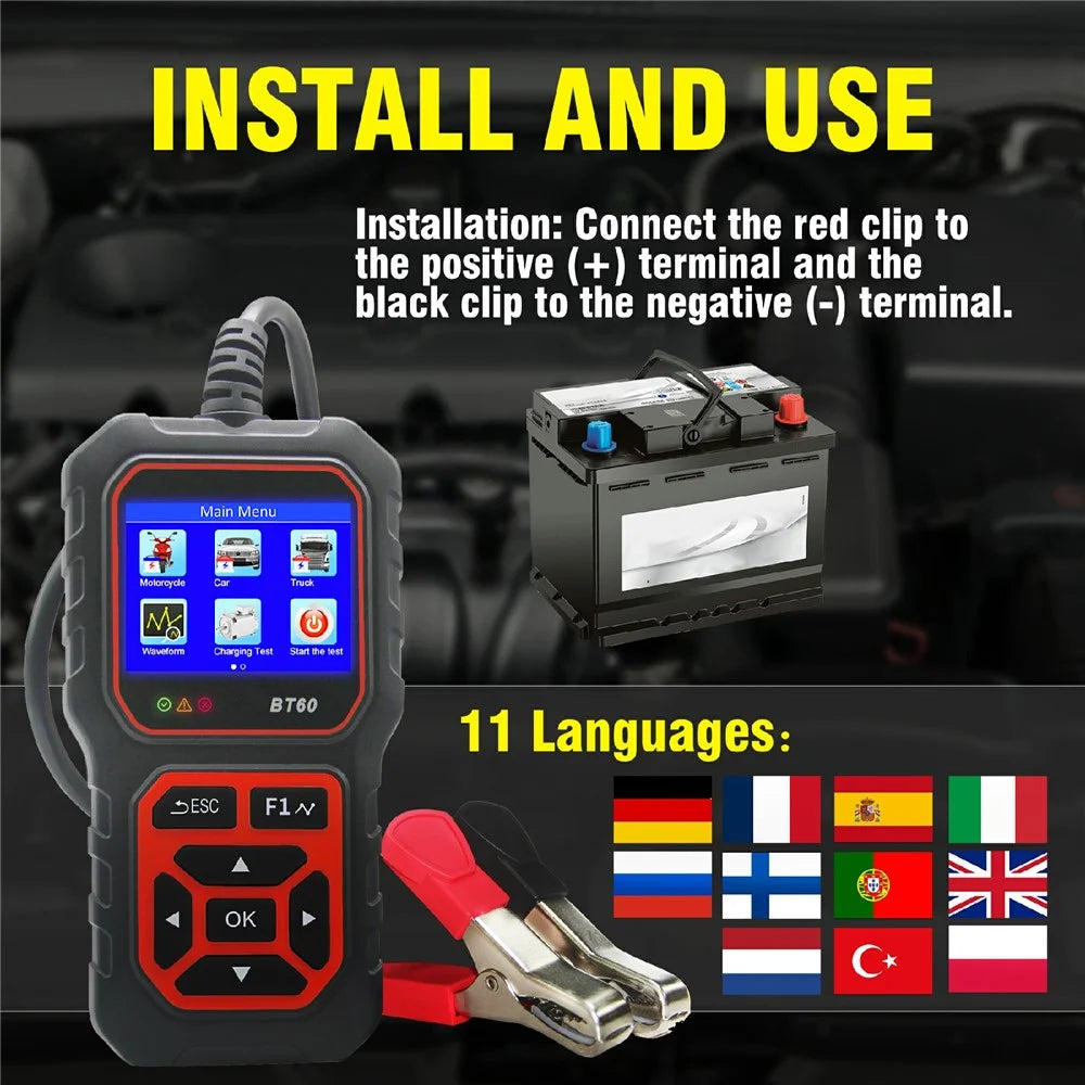BT60 2.4 Inch TFT Screen Battery Tester Analyzer 6V / 12V / 24V Car Motorcycle Truck Lead Acid Battery Diagnostic Tool - 7
