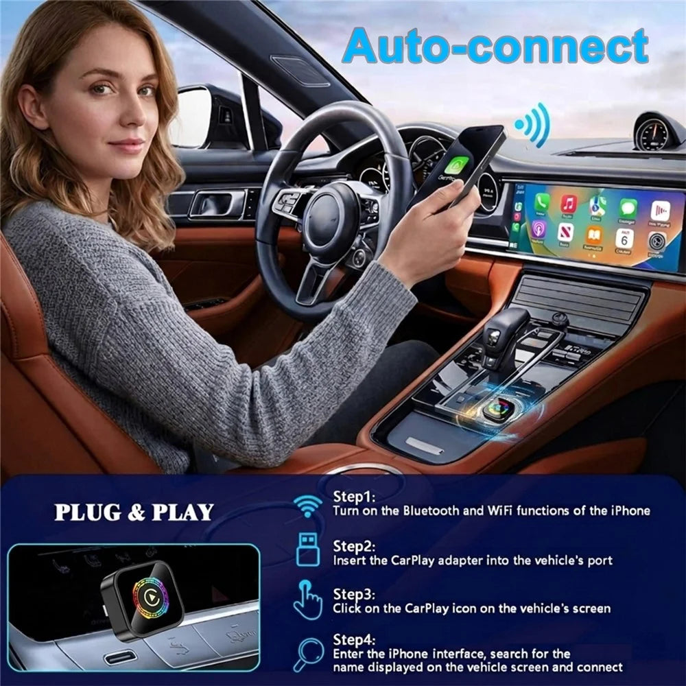 Q1A 2 in 1 Wireless CarPlay Android Auto Adapter BT5.0 Dual Band WiFi USB Dongle with One Button Switching - Black - 5
