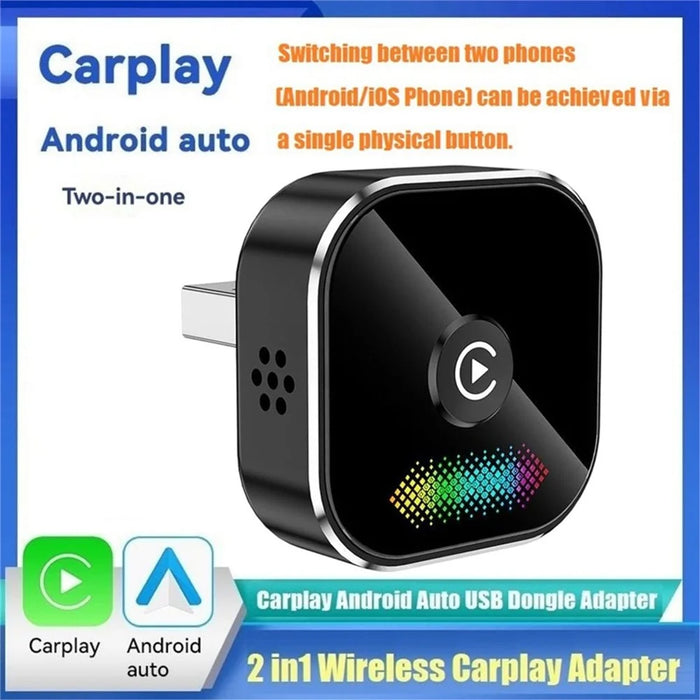 Q1A 2-in-1 Wired to Wireless CarPlay Android Auto Adapter Bluetooth-compatible 5.0 USB Dongle with Button for Car - Black - 3