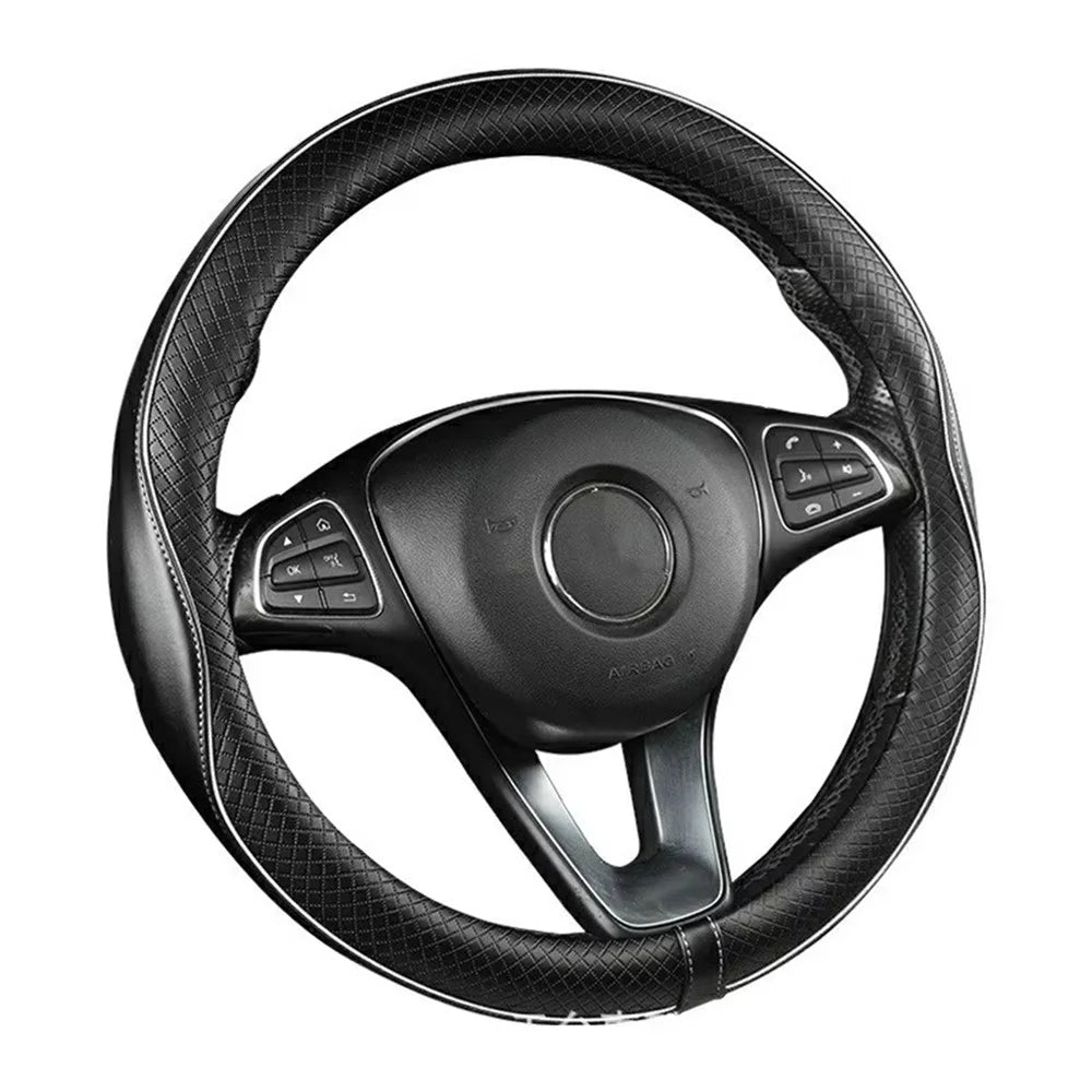 38cm Car Steering Wheel Cover PU Leather Diamond Embossed Anti-slip Inner Ring Steering Wheel Protector - Grey - 1
