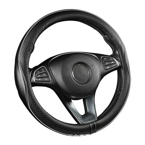 38cm Car Steering Wheel Cover PU Leather Diamond Embossed Anti-slip Inner Ring Steering Wheel Protector - Grey - 1