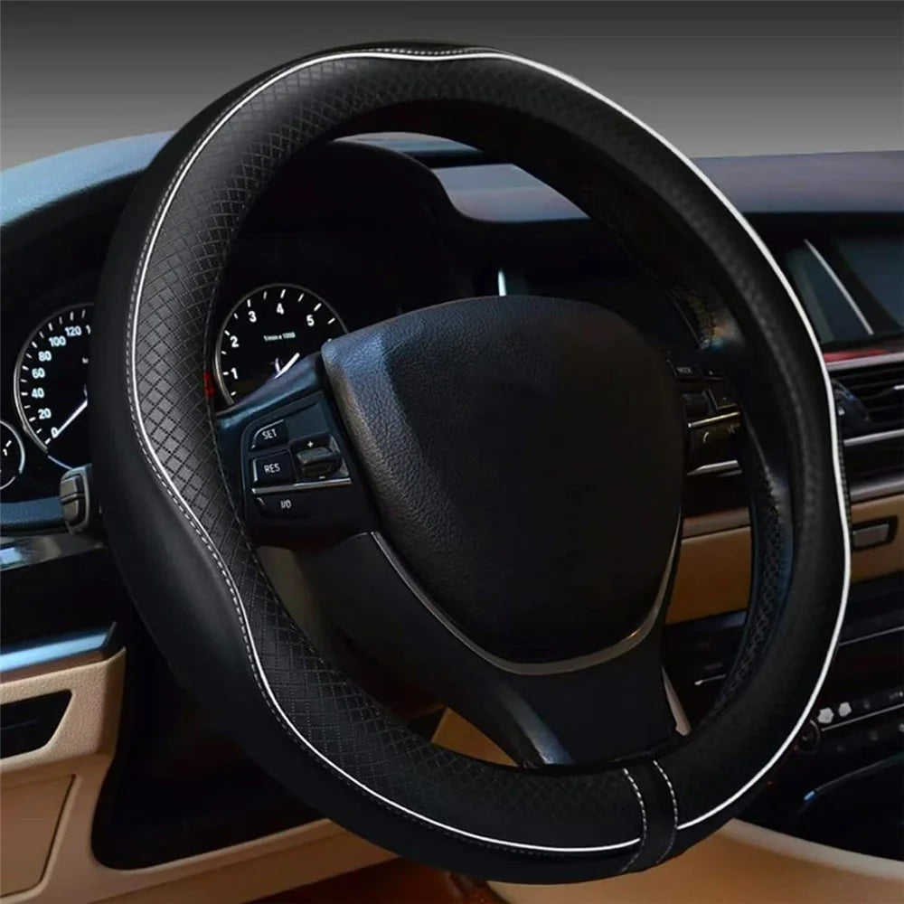 38cm Car Steering Wheel Cover PU Leather Diamond Embossed Anti-slip Inner Ring Steering Wheel Protector - Grey - 2