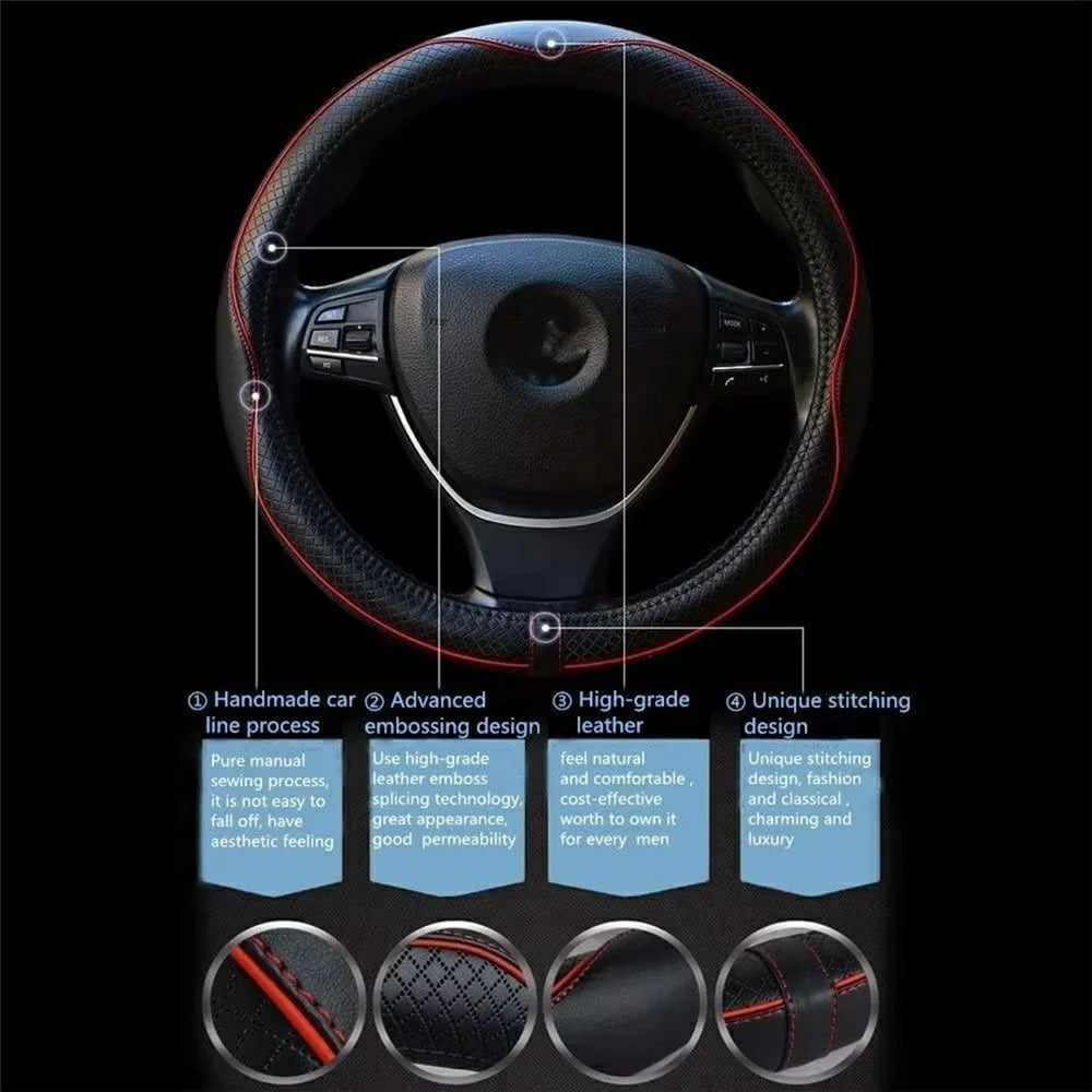 38cm Car Steering Wheel Cover PU Leather Diamond Embossed Anti-slip Inner Ring Steering Wheel Protector - Grey - 3