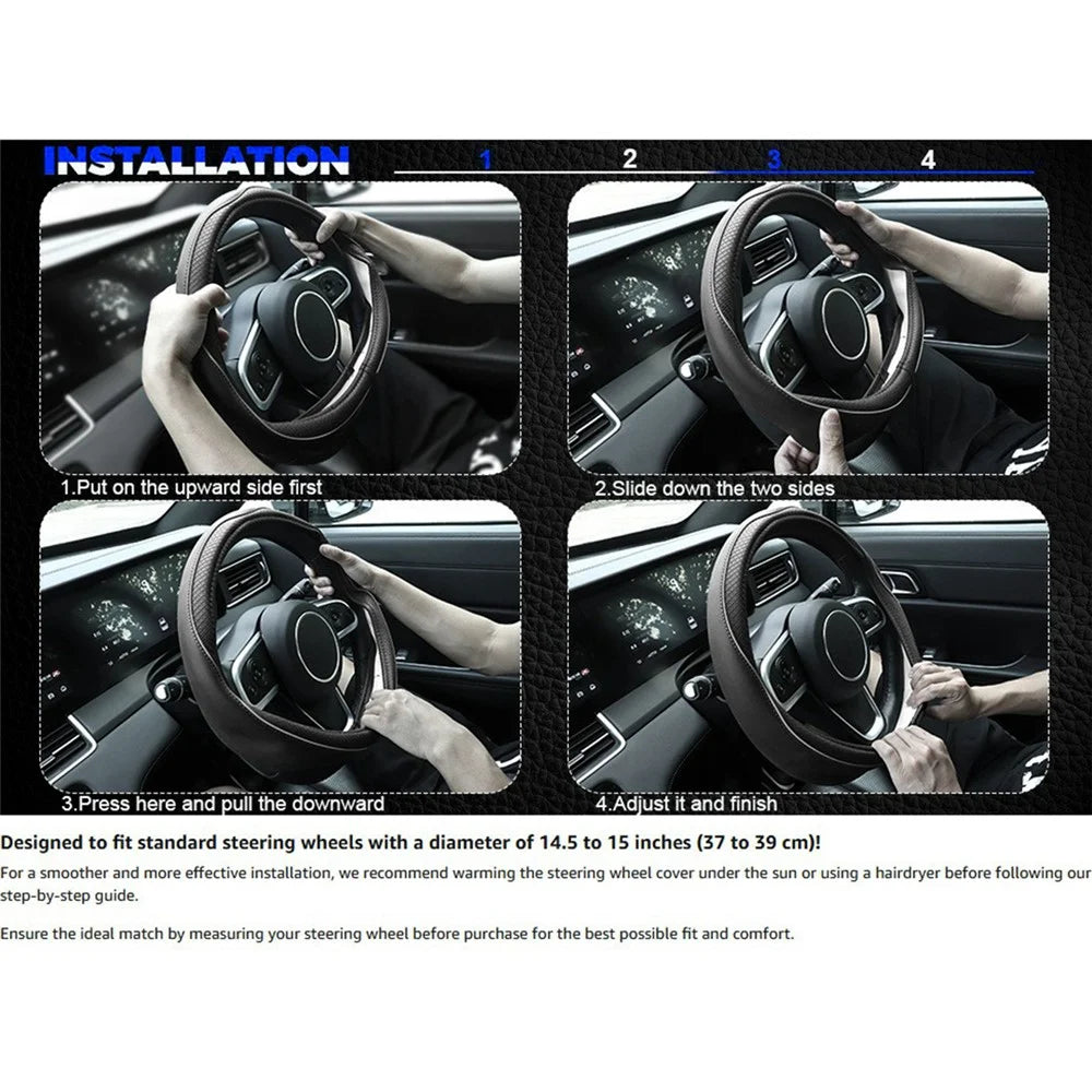 38cm Car Steering Wheel Cover PU Leather Diamond Embossed Anti-slip Inner Ring Steering Wheel Protector - Grey - 4