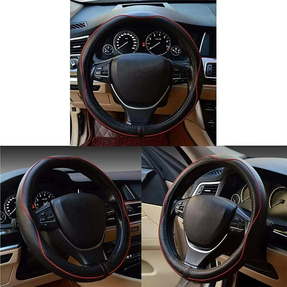 38cm Car Steering Wheel Cover PU Leather Diamond Embossed Anti-slip Inner Ring Steering Wheel Protector - Grey - 5