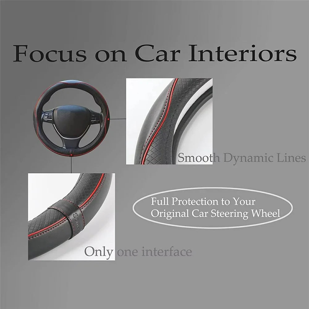 38cm Car Steering Wheel Cover PU Leather Diamond Embossed Anti-slip Inner Ring Steering Wheel Protector - Grey - 6