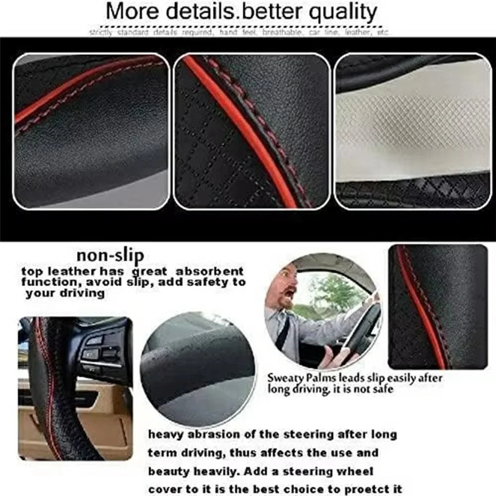 38cm Car Steering Wheel Cover PU Leather Diamond Embossed Anti-slip Inner Ring Steering Wheel Protector - Grey - 7