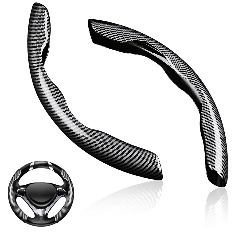 2Pcs Carbon Fiber Steering Wheel Cover Round D-Shaped Anti-Slip Steering Wheel Sleeve for Tesla Model Y  /  Model 3 - 1