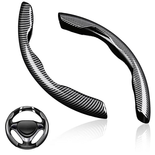 2Pcs Carbon Fiber Steering Wheel Cover Round D-Shaped Anti-Slip Steering Wheel Sleeve for Tesla Model Y  /  Model 3 - 1