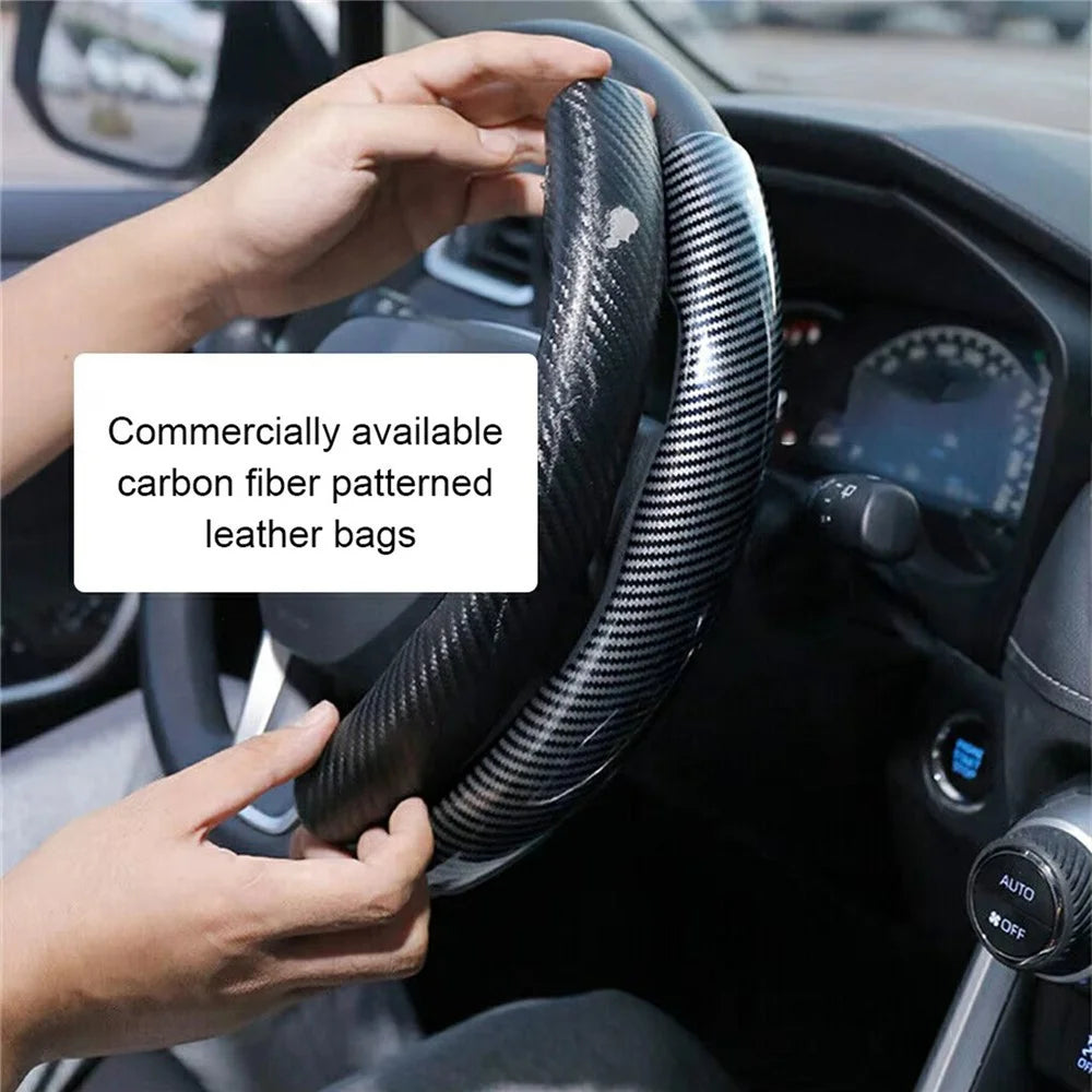 2Pcs Carbon Fiber Steering Wheel Cover Round D-Shaped Anti-Slip Steering Wheel Sleeve for Tesla Model Y  /  Model 3 - 2