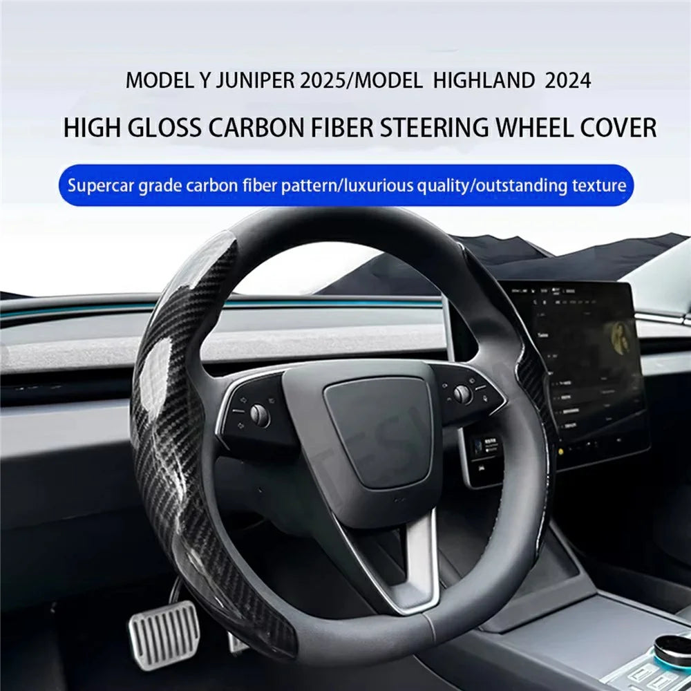 2Pcs Carbon Fiber Steering Wheel Cover Round D-Shaped Anti-Slip Steering Wheel Sleeve for Tesla Model Y  /  Model 3 - 4