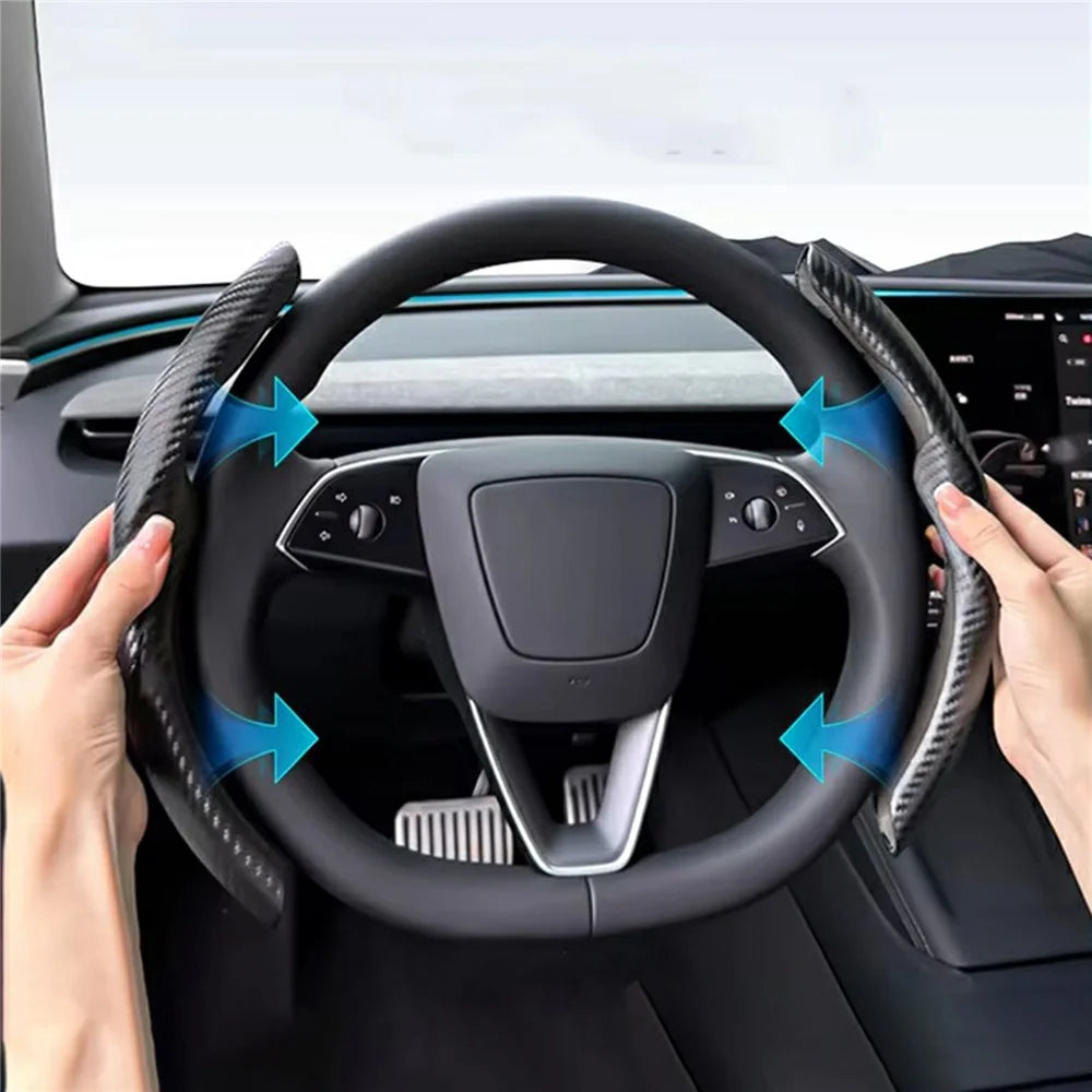 2Pcs Carbon Fiber Steering Wheel Cover Round D-Shaped Anti-Slip Steering Wheel Sleeve for Tesla Model Y  /  Model 3 - 7