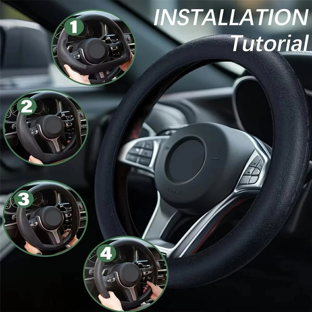 Universal Silicone Steering Wheel Cover Anti-slip 32-47cm Diameter Steering Wheel Sleeve Protector - Black - 4