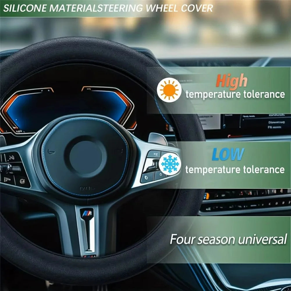 Universal Silicone Steering Wheel Cover Anti-slip 32-47cm Diameter Steering Wheel Sleeve Protector - Black - 5