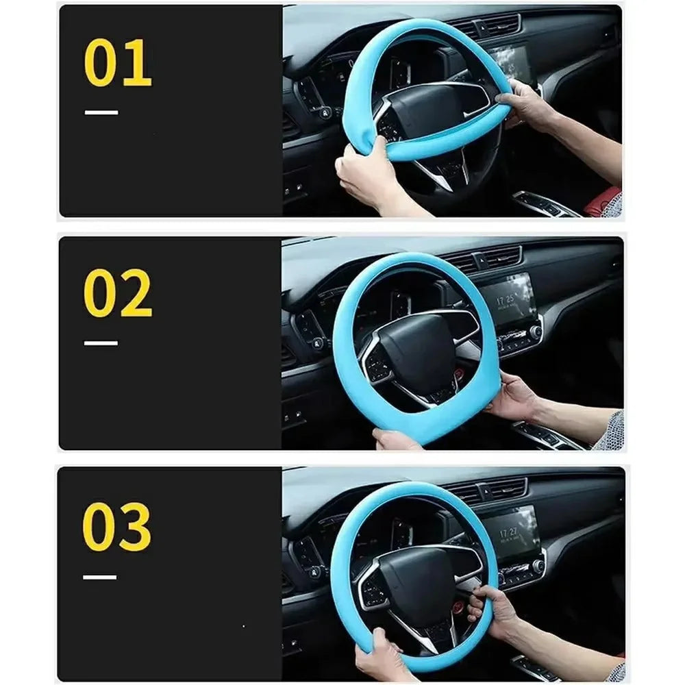 Universal Silicone Steering Wheel Cover Anti-slip 32-47cm Diameter Steering Wheel Sleeve Protector - Black - 7