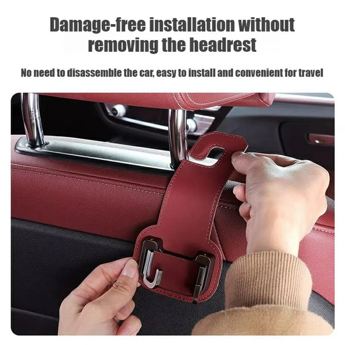 Car Headrest Hook Foldable Metal Seat Back Hanger Multi-function Hidden Hook for Handbag Grocery - Red - 4