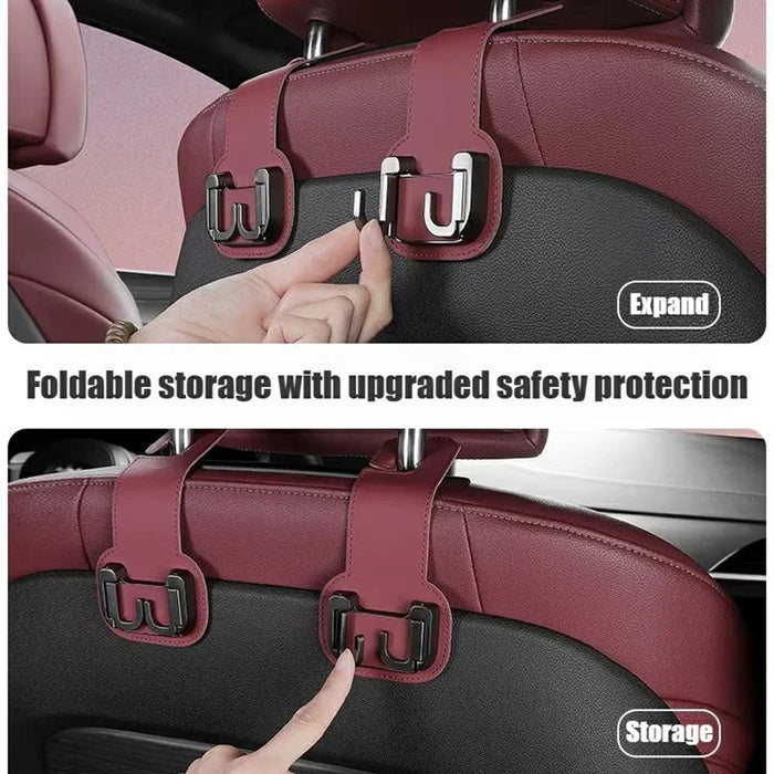 Car Headrest Hook Foldable Metal Seat Back Hanger Multi-function Hidden Hook for Handbag Grocery - Red - 5